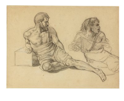 Dwa studia dla postaci siedzącej u stóp masztu autorstwa Theodore Gericault