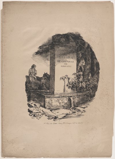 Koryto do pojenia, strona tytułowa książki „Studia nad końmi” (Etudes de Chevaux) autorstwa Theodore Gericault