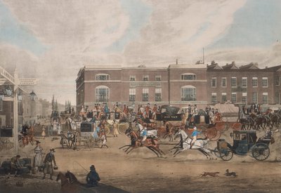 Autokary w Elephant and Castle, Londyn, pierwsza połowa XIX wieku autorstwa Theodore Henry Adolphus Fielding