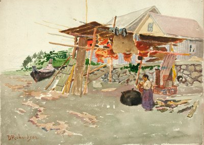 Suszenie Łososia, Wioska Indiańska, Alaska 1880-1914. autorstwa Theodore J. Richardson
