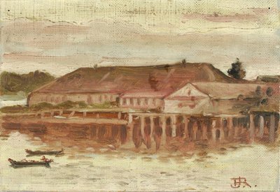 Budynki Punktu Handlowego i Nabrzeża, Sitka, Wieczór, ok. godz. 1880-1914. autorstwa Theodore J. Richardson