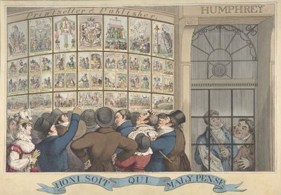 Honi. Więc ja. Qui. Mal. Y. Pense: The Caricature Shop of G. Humphrey, 27 St. James..., 12 sierpnia 1821. autorstwa Theodore Lane