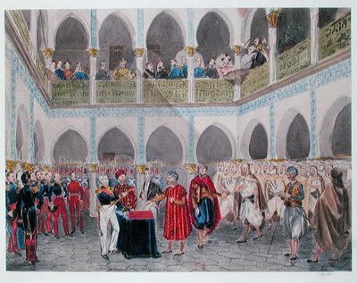 Inwestytura beja Algieru hrabiego Bertranda Clausela (1772-1842) 1835 (akwarela na papierze) autorstwa Theodore Leblanc