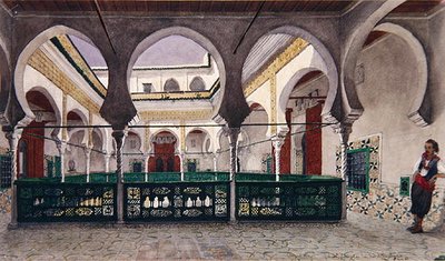 Widok wewnętrznego dziedzińca domu w Algierze, ok. 1830 r. (akwarela na papierze) autorstwa Theodore Leblanc