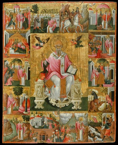 Św. Spyridon, biskup Trimithous ze scenami z jego życia, II poł. autorstwa Theodore Poulakis