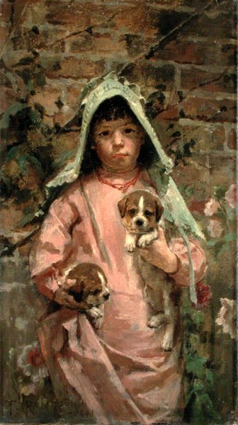 Dziewczyna ze szczeniakami autorstwa Theodore Robinson