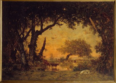 Wyjście z lasu w Fontainebleau, zachód słońca Obraz Theodore Rousseau (1812-1867) XIX w. Nd. 1,42x1,97 m² autorstwa Pierre Etienne Theodore Rousseau