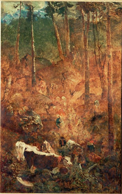 Zejście krów (obraz na płótnie) autorstwa Theodore Rousseau