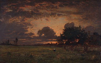 Zachód słońca nad równiną Barbizon, autorstwa Pierre Etienne Theodore Rousseau