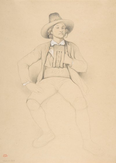 Mężczyzna w stroju tyrolskim, siedzący, palący fajkę, 1842. autorstwa Theodore Valerio