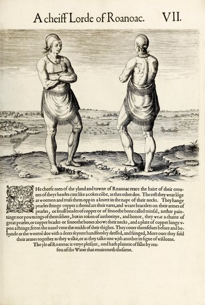 „Naczelny lord Roanoac”, z „Briefe and True Report of the New Found Land of Virginia” Thomasa Harriota (rycina) autorstwa Theodore de Bry