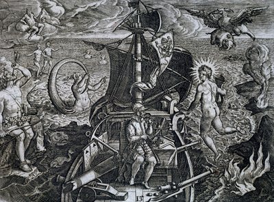Alegoria podróży Ferdynanda Magellana (1480-1521), grawerowane przez Theodora de Bry (1528-1598) autorstwa Theodore de Bry