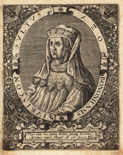 Azo z Bolonii, zm. 1150-1230, włoski prawnik. autorstwa Theodore de Bry