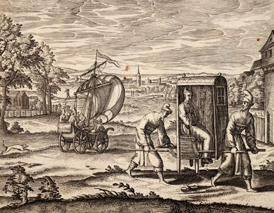 Chiński Sedan, Wschodnie Indie, rycina z pracy Theodora de Bry (1528-1598), Chiny autorstwa Theodore de Bry