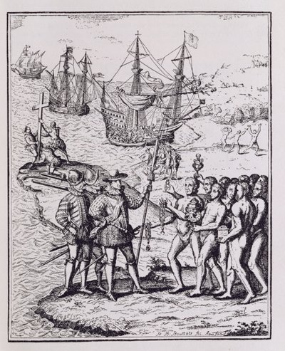 Columbus at Hispaniola, z „The Narrative and Critical History of America”, pod redakcją Justina Winsora, Londyn, 1886 autorstwa Theodore de Bry
