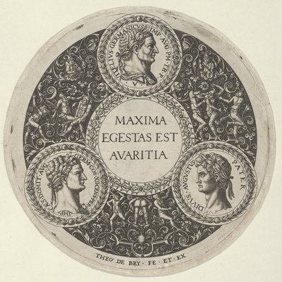 Projekt naczynia z portretami cesarzy rzymskich Witeliusza, Domicjana i Augusta..., ok. 1900 r. 1588. autorstwa Theodore de Bry