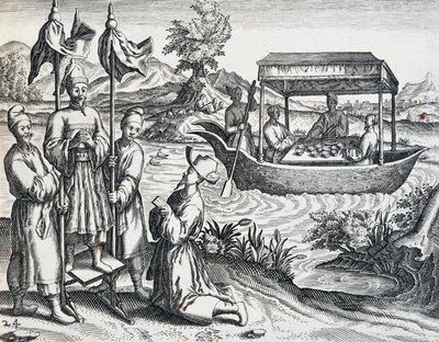 Ulica dostojników, z podróży podjętej przez Jana Huyghena van Linschotena (1563-1611) w latach 1583-1592, rycina z Indii Orientalis autorstwa Theodora de Bry (1528-1598), Chiny autorstwa Theodore de Bry