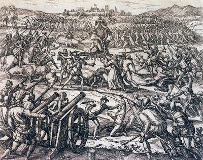 Wojska Francisco Pizarro (około 1475-1541) zdobywają cesarza Inków Atahualpę podczas bitwy pod Cajamarca, 16 listopada autorstwa Theodore de Bry
