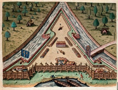 Historia Ameryki: „Życie Fort Carolina, Bastion of Carolina” „Grawerunek z „Admirante Narratio Americae” Theodore de Bry (1528-1598) według rysunku Jacques le Moyne (de Morgues) (1533-1588) autorstwa Theodore de Bry