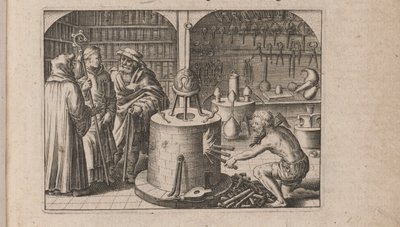 Ilustracja do Tripus Avrevs, czyli trzech traktatów wybranych chemików.., 1618 autorstwa Theodore de Bry