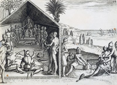 Król przyjmujący gości z Europy, Cape Lopez, Gabon, rycina z Indii orientalis autorstwa Theodora de Bry (1528-1598), Afryka autorstwa Theodore de Bry