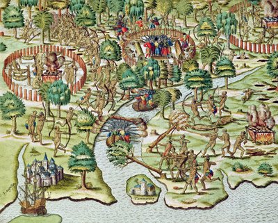 Metody oblężenia i ataku, z „Americae Tertia Pars...”, 1592 autorstwa Theodore de Bry