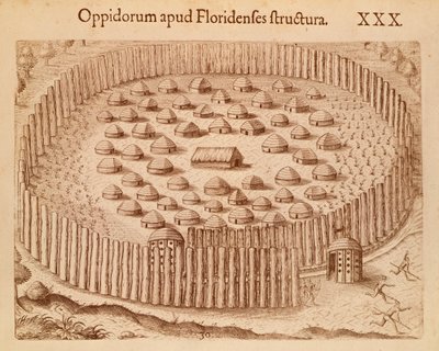 Native Village na Florydzie, ilustracja z The Discourse of Florida autorstwa Theodore