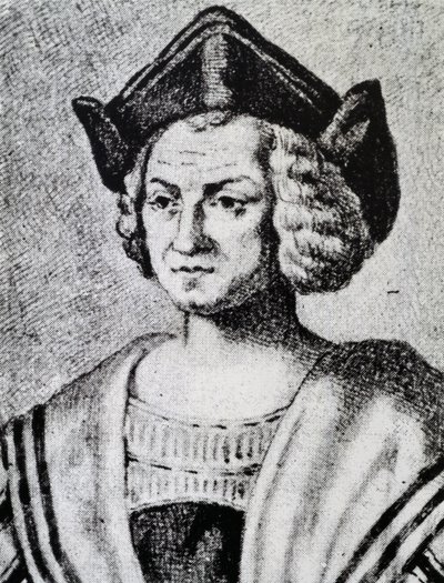 Кристофер Колумбын хөрөг (1451-1506), сийлбэр Теодор де Бри (1528-1598)поли autorstwa Theodore de Bry