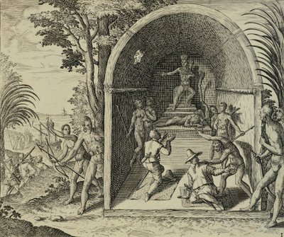 Portugalscy nawigatorzy przybywający do Etiopii, ilustracja z Indii Wschodnich autorstwa Antonio Pigafetta, autorstwa Theodore de Bry autorstwa Theodore de Bry