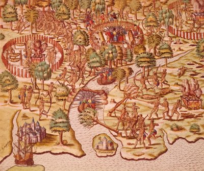 Taktyka oblężenia i ataku w starciach między tubylcami a zdobywcami autorstwa Theodore de Bry
