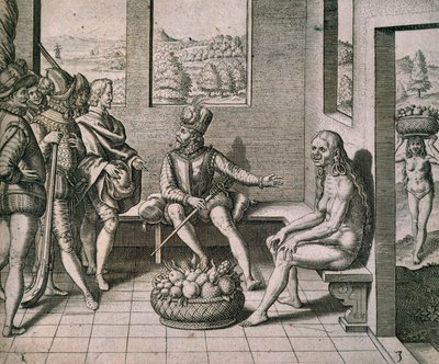 Hiszpańscy zdobywcy spotykają tubylcze kobiety w Ameryce — Theodore de Bry autorstwa Theodore de Bry