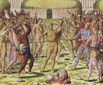 Egzekucja wroga przez Indian Topinamous, 1562 autorstwa Theodore de Bry