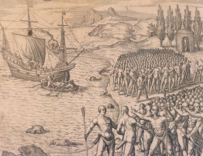 Przybycie Portugalczyków do Peru autorstwa Theodore de Bry
