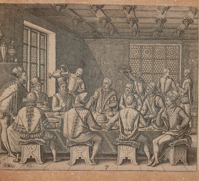 Jajo Kolumba, grawerowanie przez Theodora de Bry (1528-1598) z Americae pars quarta, sive, Insignis et admiranda historia de reperta primum Occidentali India Christopher Columbus, Girolamo Benzoni autorstwa Theodore de Bry
