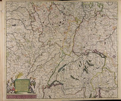 Accuratissima Rheni superioris Mosae et Mosellae tabula ac minores in eosdem in fluentes fluvii cum omnibus adherentibus regionibus sicut archiepiscopatus et electoratus Moguntini et Palatinatus Rheni Lotaringiae Helvetiae Alsatiae Sueviae et comitatus Bur autorstwa Theodorus Danckerts