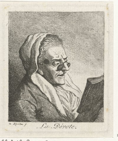 Czytanie starej kobiety z pince-nez La Dévote (tytuł na obiekcie) autorstwa Theodorus de Roode