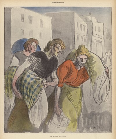 Praczki powracające z pralni (kolor lito) autorstwa Theophile Alexandre (after) Steinlen
