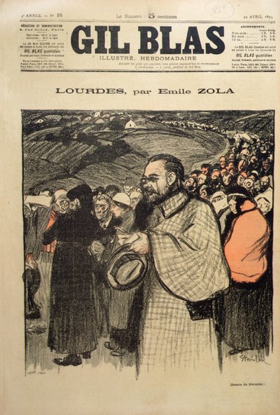 Przednia okładka „Gil Blas” zawierająca pierwszą część „Lourdes” Emila Zoli (1840-1902) 1894 (kolor litho) autorstwa Théophile Alexandre Steinlen