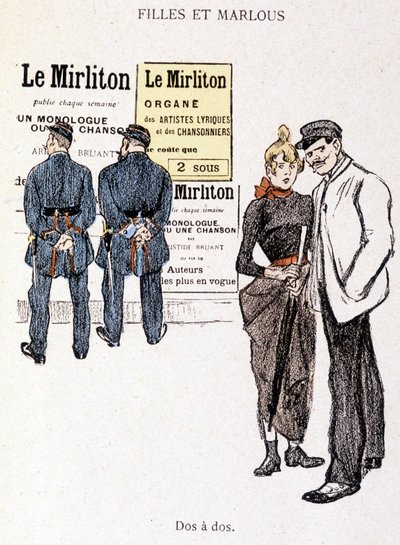 Dziewczyna i Marlou: alfons i prostytutka za dwoma policjantami. W „” W życiu”” Steinlen autorstwa Théophile Alexandre Steinlen