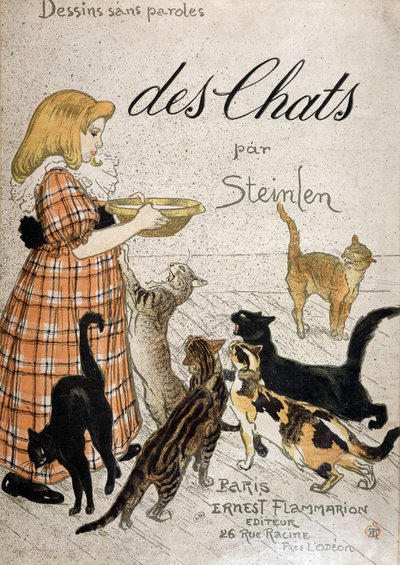 Dziewczyna przynosząca kotom miskę mleka - okładka „Koty” Steinlen, b.d. 19. autorstwa Théophile Alexandre Steinlen