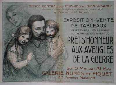 Plakat reklamujący wyprzedaż dzieł sztuki na rzecz oślepionych żołnierzy autorstwa Théophile Alexandre Steinlen