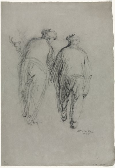 Dwóch pracujących mężczyzn, widok z tyłu autorstwa Théophile Alexandre Steinlen