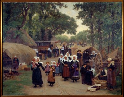 Przybycie do Pardon de Fouesnant Breton Families w tradycyjnych strojach. Obraz Theophile Deyrolle (1844-1923) 1892 Brześć, Muzeum Sztuk Pięknych autorstwa Theophile Louis Deyrolle