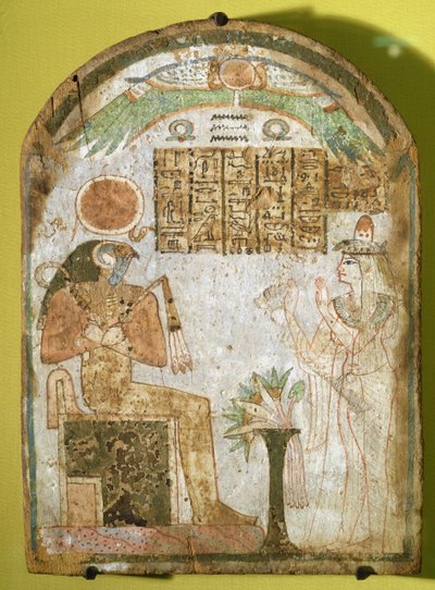 Stela przedstawiająca Tachenesa modlącego się przed bogiem Re-Horakhty, 900 pne (drewno malowane) autorstwa Third Intermediate Period Egyptian