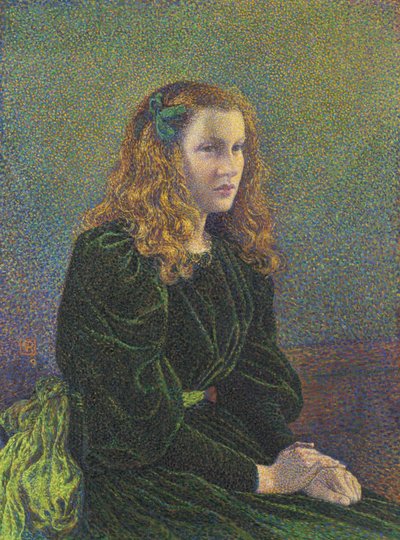 Młoda kobieta w zielonej sukience Germaine Maréchal, 1893 autorstwa Théo van Rysselberghe
