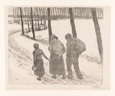 Mężczyzna i kobieta z dwójką dzieci spacerujących po wiejskiej drodze Pauvres gens autorstwa Théo van Rysselberghe