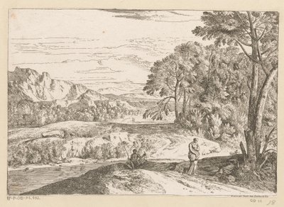Arkadyjski krajobraz z rybakiem nad strumieniem Suite de Paysages (tytuł serii) autorstwa Théodore