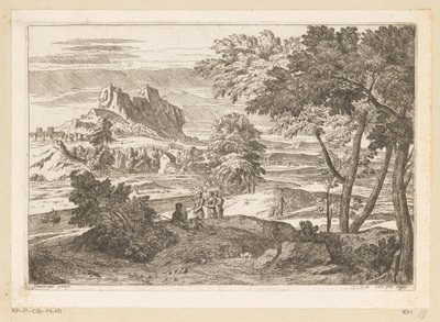 Arkadyjski krajobraz z postaciami i królikami Suite de Paysages (tytuł serii) autorstwa Théodore