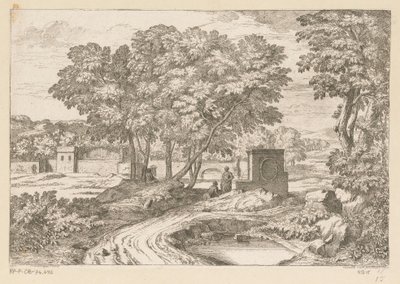 Arkadyjski krajobraz z dwiema kobietami przy fontannie Suite de Paysages (tytuł serii) autorstwa Théodore