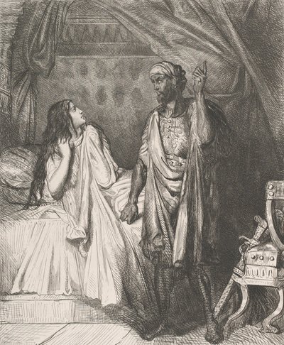 Czy modliłeś się dziś wieczorem, Dedesmona: tablica 12 z Aktu Otella 5, ..., trawiona 1844, przedruk 1900. autorstwa Théodore Chassériau